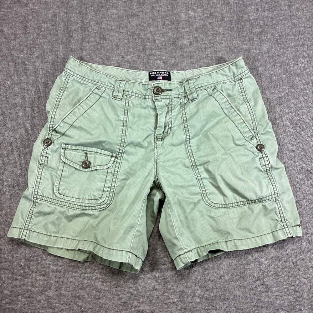 Polo Jeans Co Ralph Lauren Shorts Womens 4 Green Distressed Herringbone Cargo